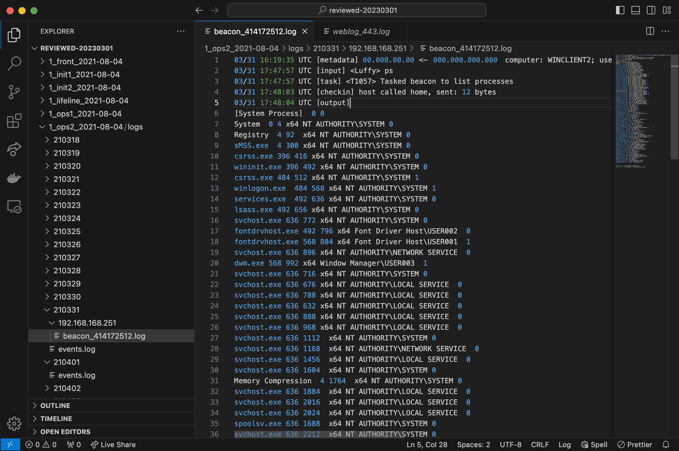 Screenshot of Cobalt Strike log files