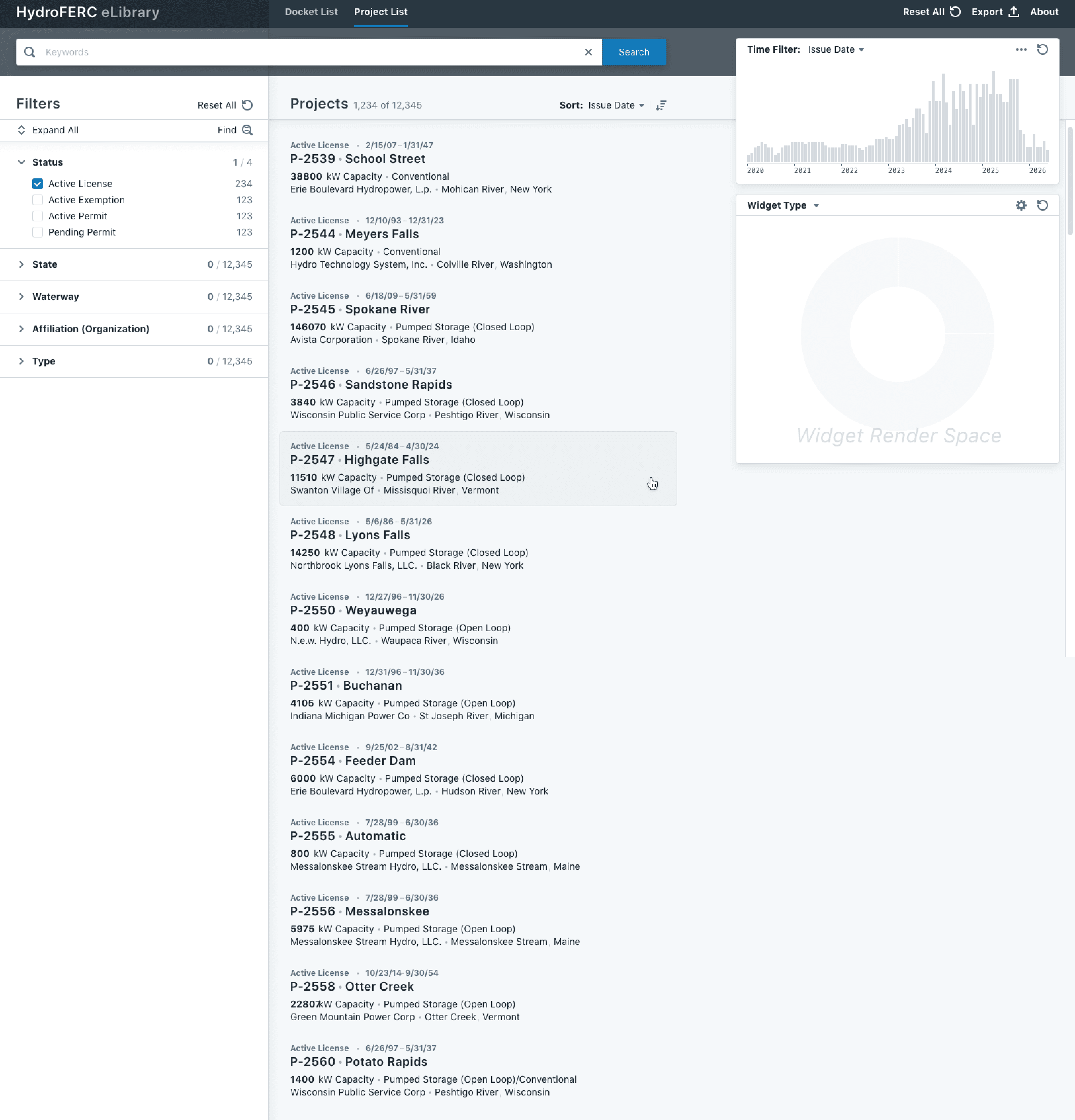A screenshot of the Iteration 1 Prototype Project Search Page