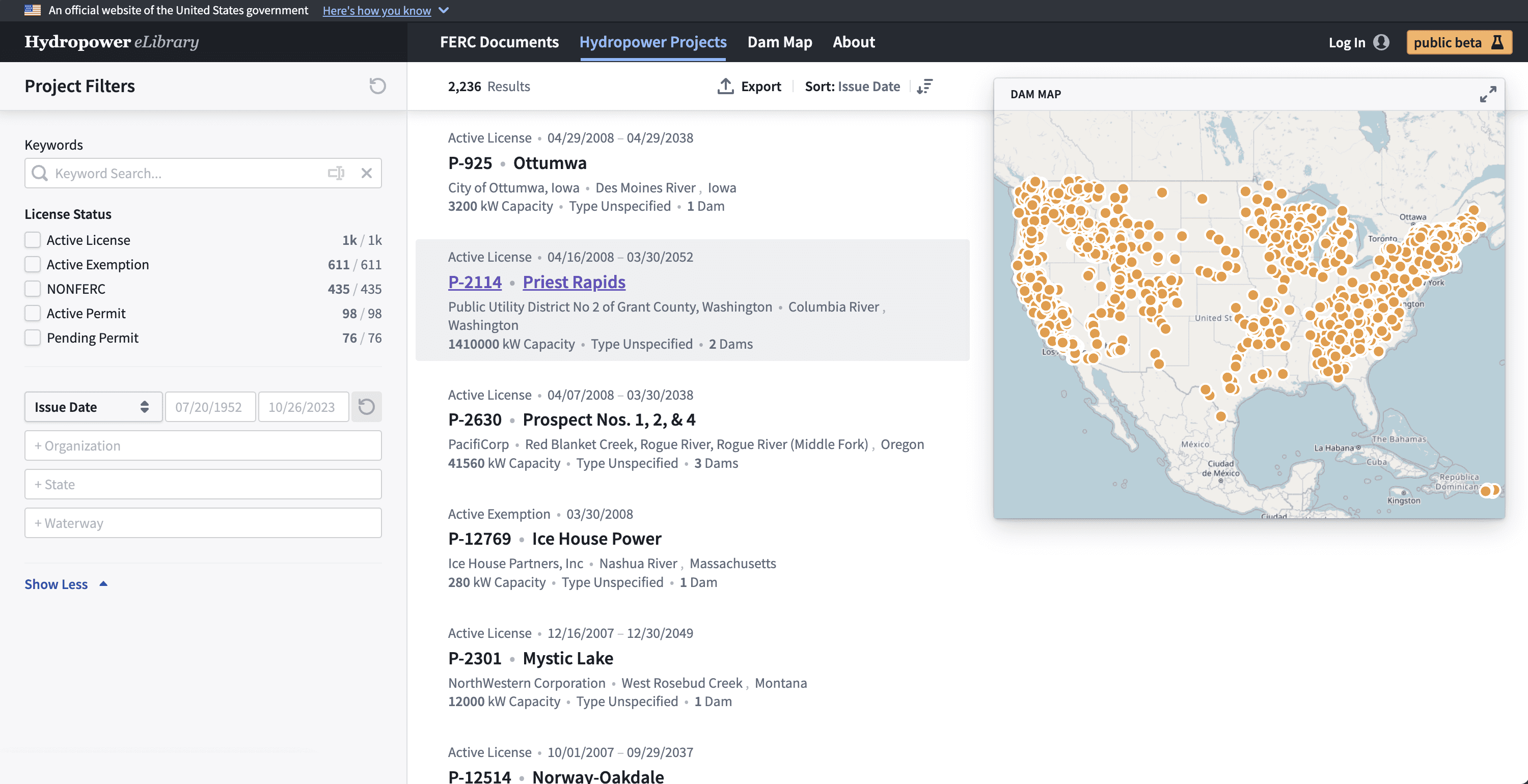 A screenshot of the Iteration 3 Project Search Page