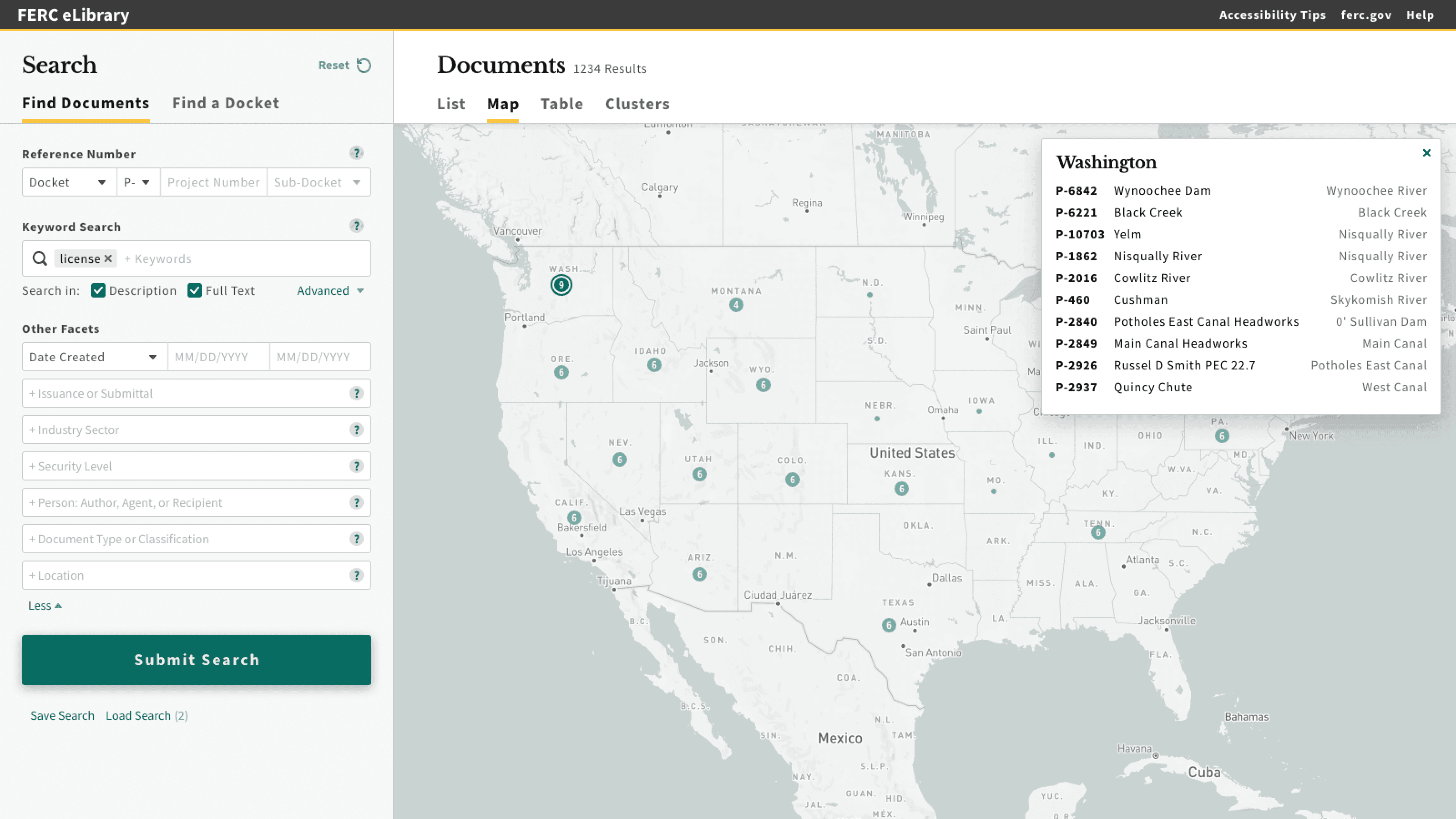 Iteration 1 mockups showing a map of hydropower dams in the UI